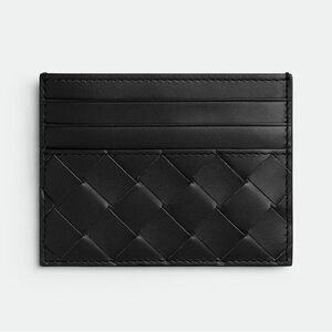 BOTTEGA VENETA EUC Black Nappa Leather Intrecciato Card Holder Case Lambskin